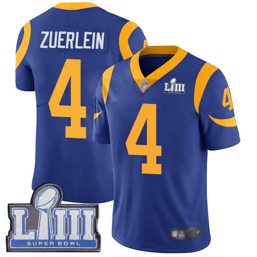 Los Angeles Rams Limited Royal Blue Men Greg Zuerlein Alternate Jersey NFL Football #4 Super Bowl LIII Bound Vapor Untouchable->women nfl jersey->Women Jersey